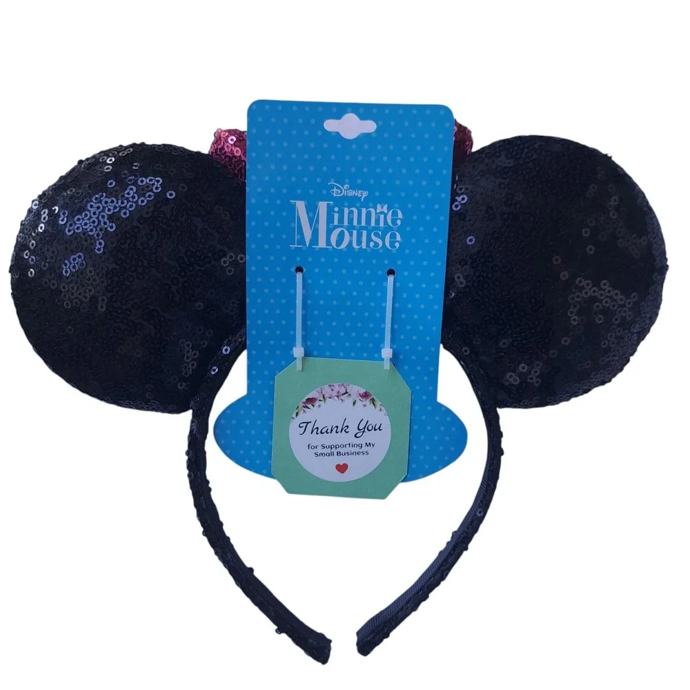 Disney Girls Mini Mouse Ears‎ Sequined Head Band W/ Pink Sequined Bow